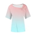 thumbnail image 4 of Olyvenn 2025 Summer Square Neck Tops for Women Trendy Gradient Print Short Sleeve Boho Tshirt Casual Loose Fit Button Blouses Light Blue L, 4 of 7