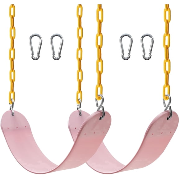 Bibana 2PCS Swings Seats Heavy Duty with 66" Chain, Playground Swing Set Accessories Replacement with Snap Hooks, Support 250lb (Pastel Pink)