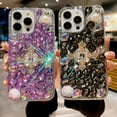 thumbnail image 4 of Compatible with iPhone 14 Pro Max Bling Case Glitter Rhinestone Crystal Diamond Shiny Flower Pearl Shiny Bear Cute Luxury Fashion Unique Shockproof Protection Cover for Women Girls Black, 4 of 10