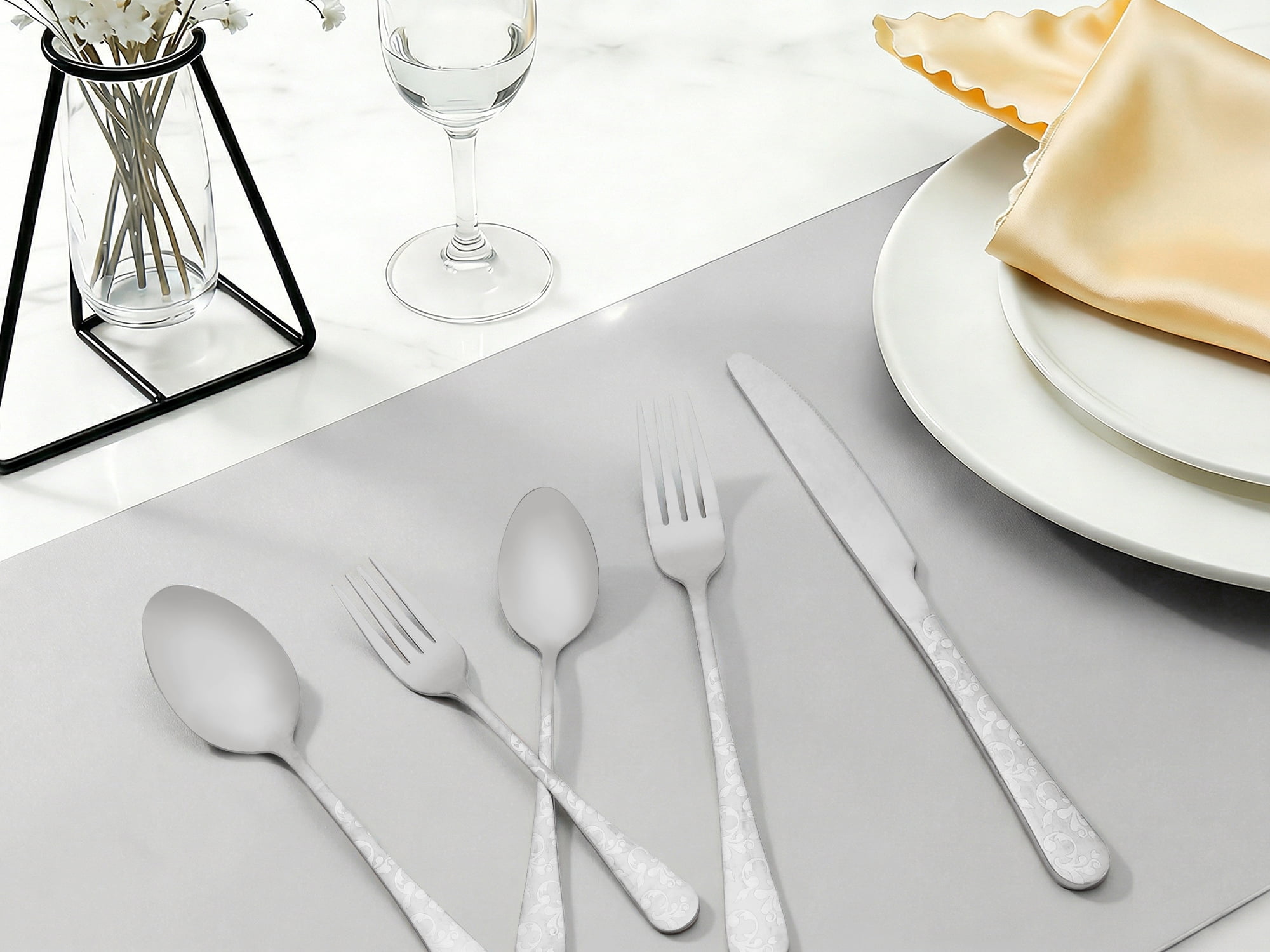 Unique Bargains 20 Piece Silverware Set for 4 Stainless Steel Floral Cutlery Silver 20