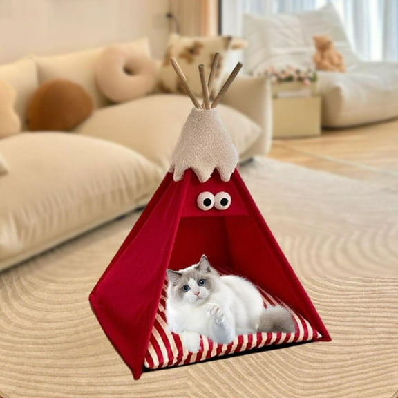 FITYLE Pet Teepee Cat Tent Soft Universal Portable Washable for Kitten Kitty Indoor Outdoor Puppy Small Animal Red