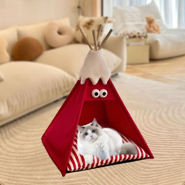 Tipi para mascotas, tienda para gatos, suave, Universal, portátil, lavable, cama dulce para cachorros, casa para gatitos, interior, exterior, cachorro Rojo