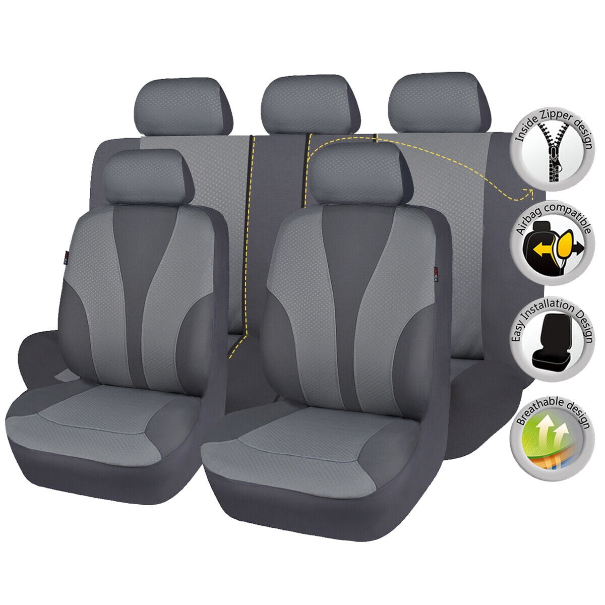 Flying Banner Universal Full Set Washable Car Seat Covers for Car Truck SUV Gray Gray