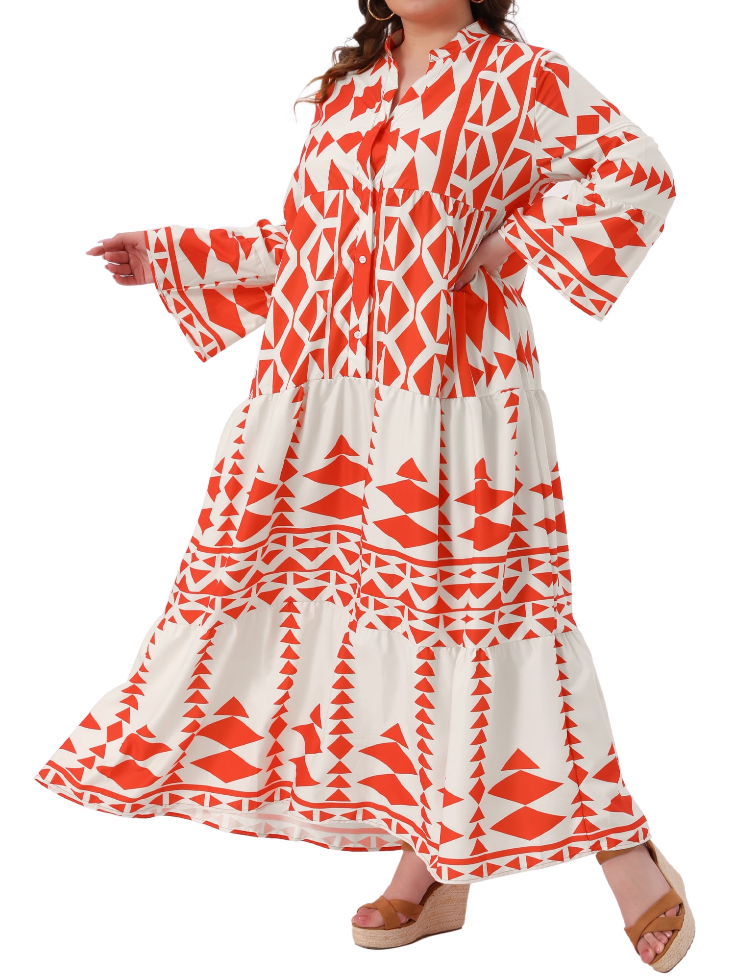 DARING DIVA Plus Size Womens Button Long Flared Bell Sleeve Dress 4X Red