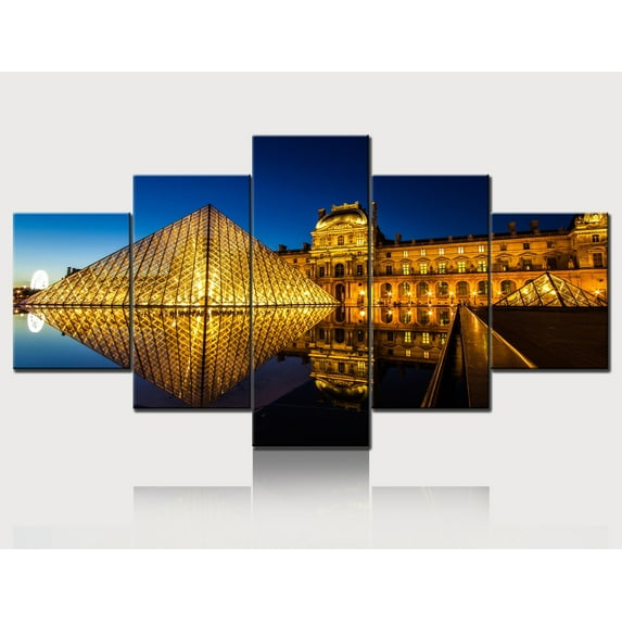 TISHIRON 5PCS Framed Canvas Wall Art Set,60"x32" Sunset View of Louvre Museum Canvas Art Decor