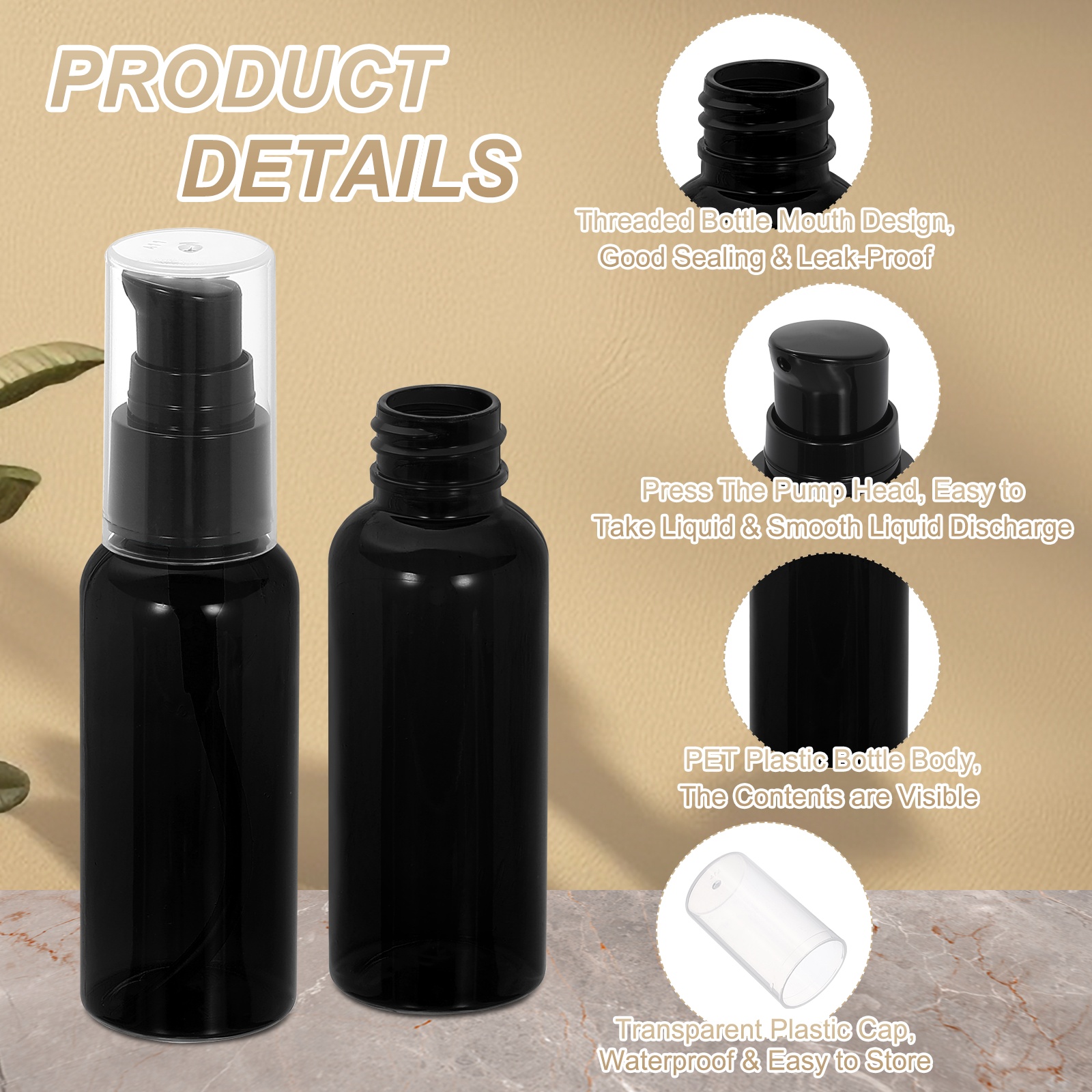 Uxcell 10Pcs Travel Pump Bottle, Empty Pump Bottle Dispenser, 1.7oz Black Black