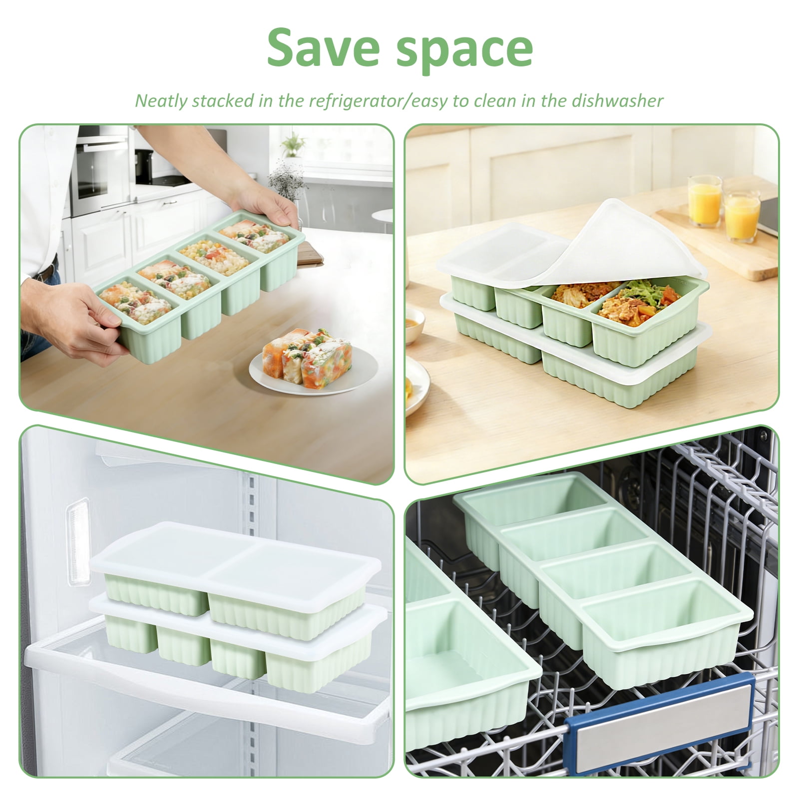 FYJUCPA Silicone Freezer Tray with Lid, 2Pcs Soup Freezer Container Mold Ice Cube Tray Set, Portion Control Meal Prep Oven Dishwasher Safe