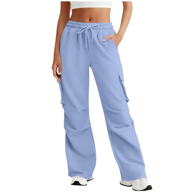 Mujeres Casual Cordón Color Sólido Elástico Cintura Multi-Bolsillo Pantalones de Sudar
