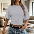 thumbnail image 2 of GZWYHT Crop Summer Tops Batwing Short Sleeve Ruched Waist Slim Fitted Basic Tees Going Out T Shirts Fashion Workout Summer Clothes Gray S, 2 of 7