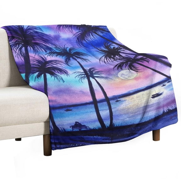 Hawaiian Style Sunset Tropical Beach Palm Tree Throw Blanket for Women, Men - Super Soft Plush Blanket Throw Fleece Blanket Animal Blanket
