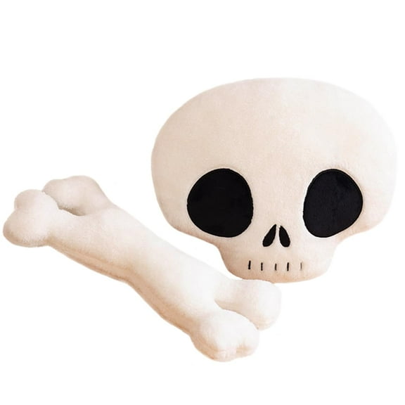 2PCS Skull Plush Toy Soft Skeleton Shape Stuffed Pillow Halloween Bone Plushie Decor Cushion