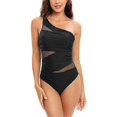 thumbnail image 1 of Traje de baño de una pieza para mujer, control de abdomen, cuello asimétrico plisado, un solo tirante, de malla., 1 of 4