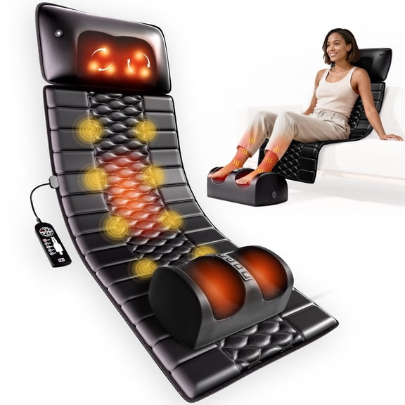 Full Body Massage Mat with Heat, Detachable Massager Pad, 10 Vibrating Motors, 9 Intensity Levels, Deep Tissue Pain Relief for Back, Neck & Legs – Relaxation at Home or Office