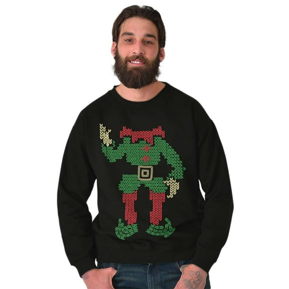 Ugly Christmas Stitch Pattern Elf Unisex Plus Fleece Graphic Sweatshirt Brisco Brands 4X