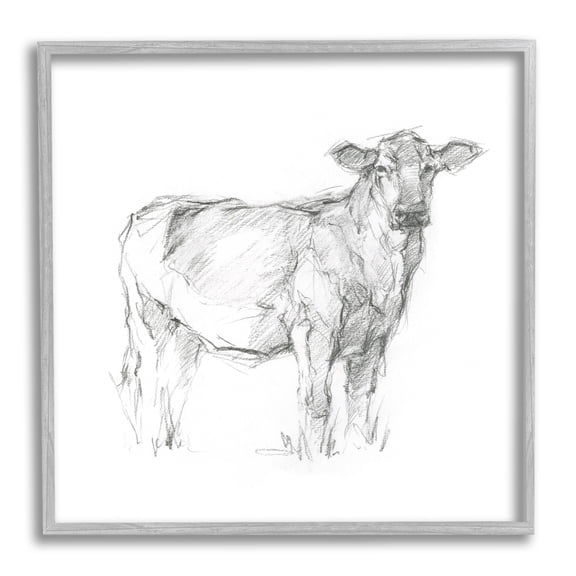 Stupell Industries Minimal Cattle Sketch Animals & Insects Drawing Gray Framed Art Print Wall Art, 17 x 17