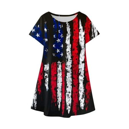 

MIASHUI Girls Short Sleeve Dress Casual Soft Party Princess Dress Independence Day Colthing