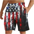thumbnail image 2 of COSFO Black Men Shorts Elastic Waist Board Drawstring Independence Day Casual Shorts Beach Loose Shorts, 2 of 4
