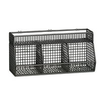 No-Drill Wall Mounted Kitchen Basket, 3-Compartment Spice Rack with Adhesive Hooks, Space-Saving Organizer for Pantry or Bathroom, Black