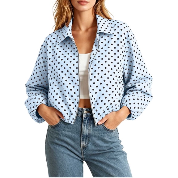 Vmvidoty Polka Dot Cropped Zip-Up Fashion Jackets Women's (Light Blue, XS)
