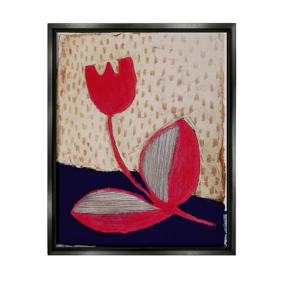 Stupell Industries Red Boho Flower Botanical & Floral Painting Black Floater Framed Canvas Art Print Wall Art, 17 x 21