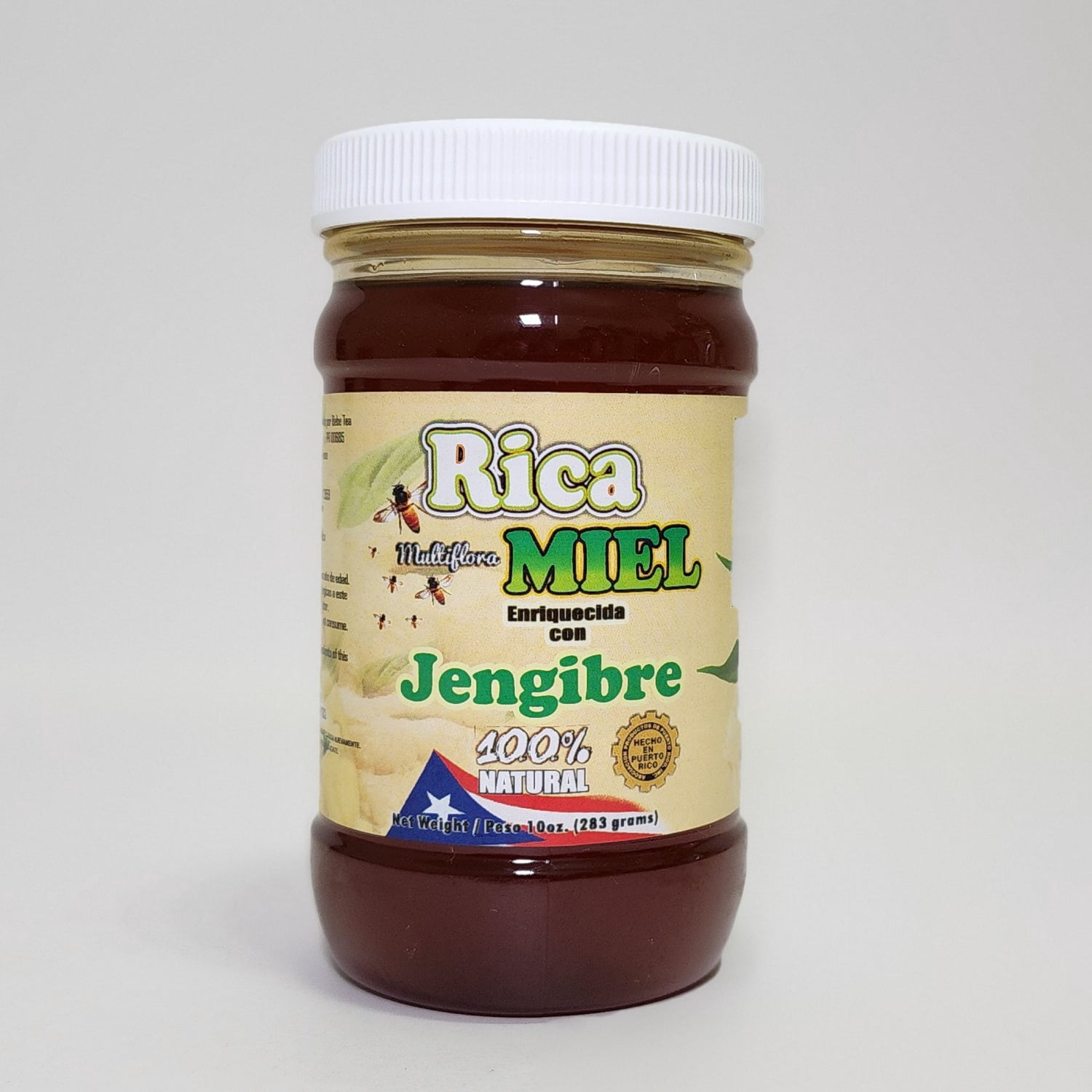 Rica Miel: 100% Natural Honey, Enriched with Ginger, Raw and Unfiltered Honey - Honey 10 fl oz bottle