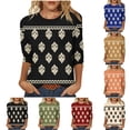 thumbnail image 1 of QATAINLAV Blouses pour Femmes Habillées Décontractées Manches 3/4 Col Rond Tuniques Chemises Imprimé Graphique Vintage Boho Hauts d'Été Grande Taille T-Shirts Soldes Quotidiennes Liquidation Vert TTTG, 1 of 6