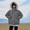 thumbnail image 5 of Crunowin Women Fashion Coat, Faux Fur Hooded Windproof Cotton Padded Solid Color Long Sleeve Zipper Winter Parka Coat Gray XXL, 5 of 5