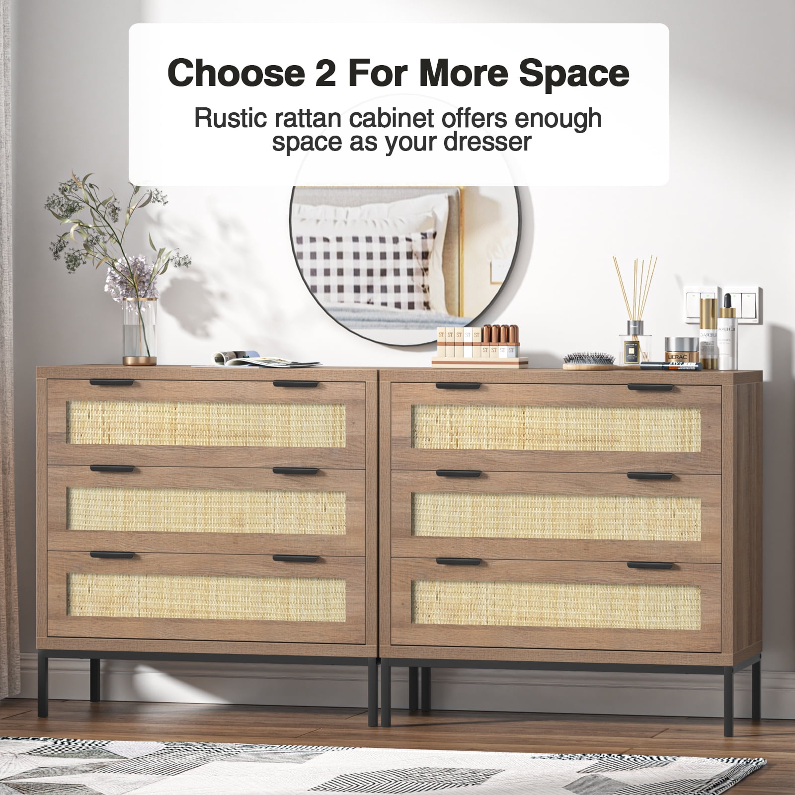 Eumyviv Mid-Century 3-Drawer Dresser, Rustic Wood Chest for Bedroom Living Room, Oak