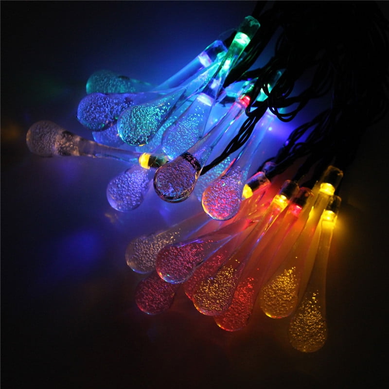 Solar String Lights 20-50 LED Waterdrop Raindrop Fairy Light Xmas Party Decor 