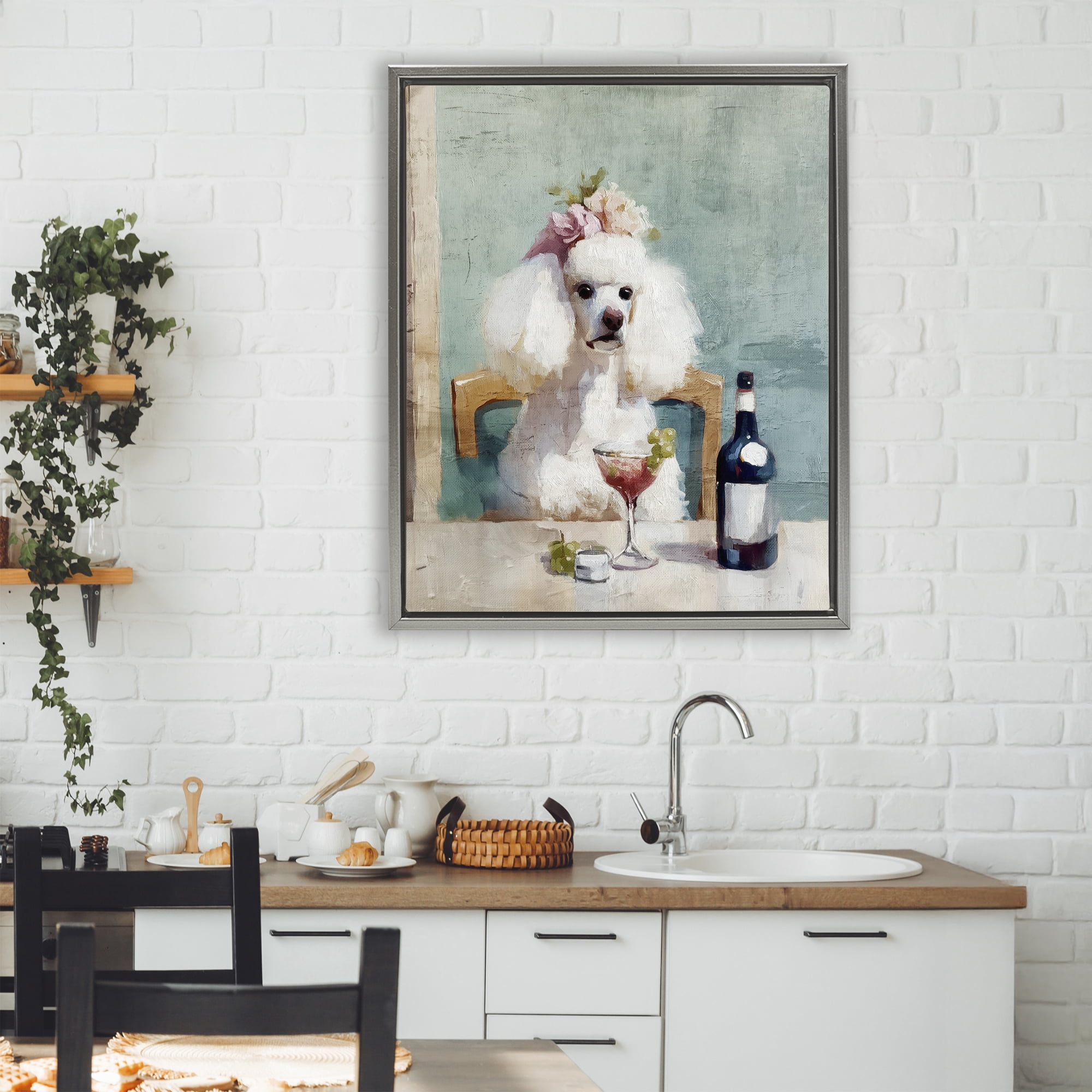 Stupell Industries Poodle At Lunch Gray Framed Floater Canvas Wall Art, design by Annabelle Hall