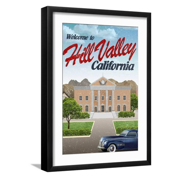 Art.com Hill Valley California Retro Travel Poster Art Print, Black Frame Wall Art, 17" x 23"
