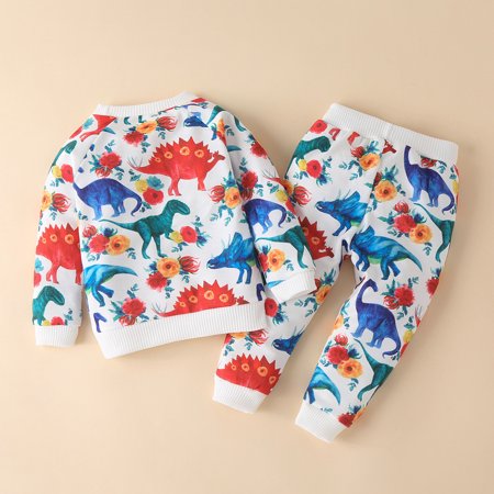 

DENGDENG Infant Baby Toddler Child Children Kids Clothes Long Sleeve Cartoon Dinosaur Sweatshirt Pants Set 2 Pieces Fall Winter Clothes Set