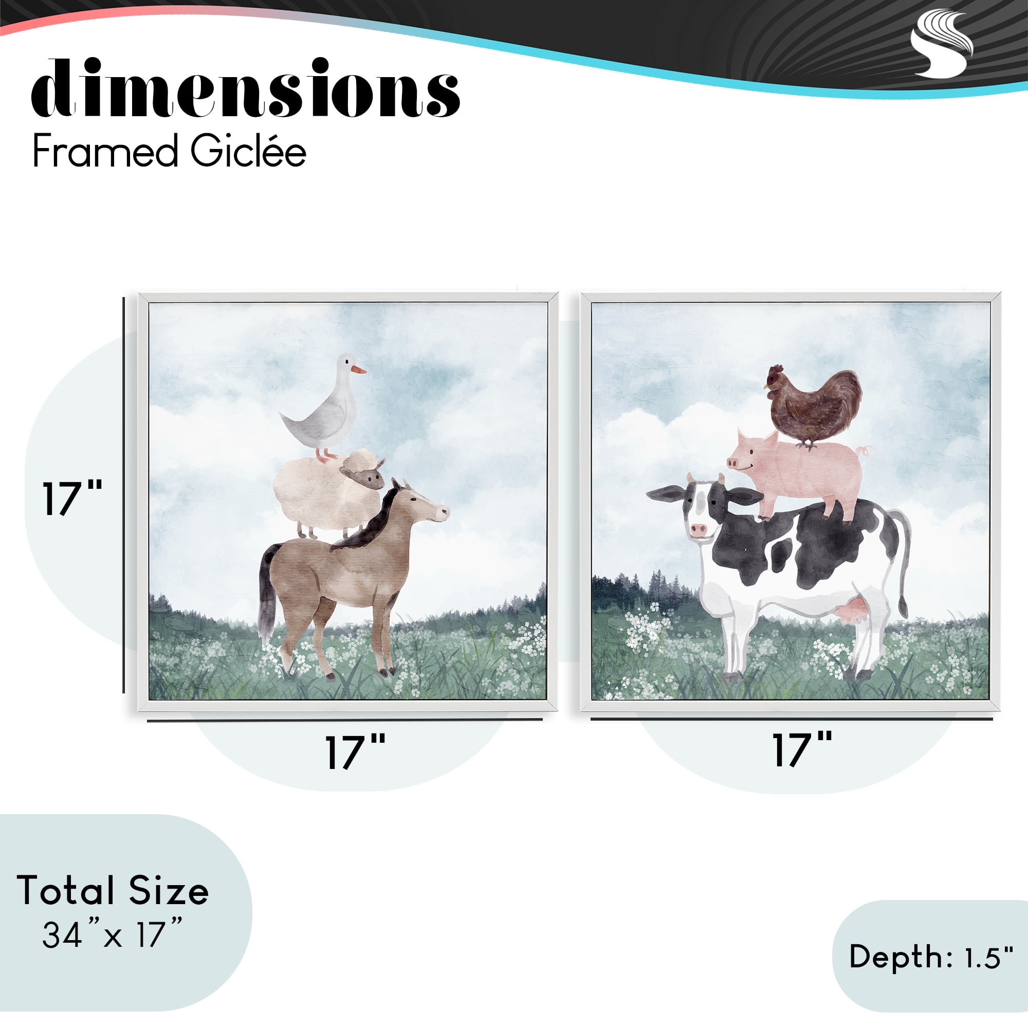 Stupell Industries Stacked Animals Blue Sky Farm 2 Piece White Framed Giclee Art Set, design by Kim Allen