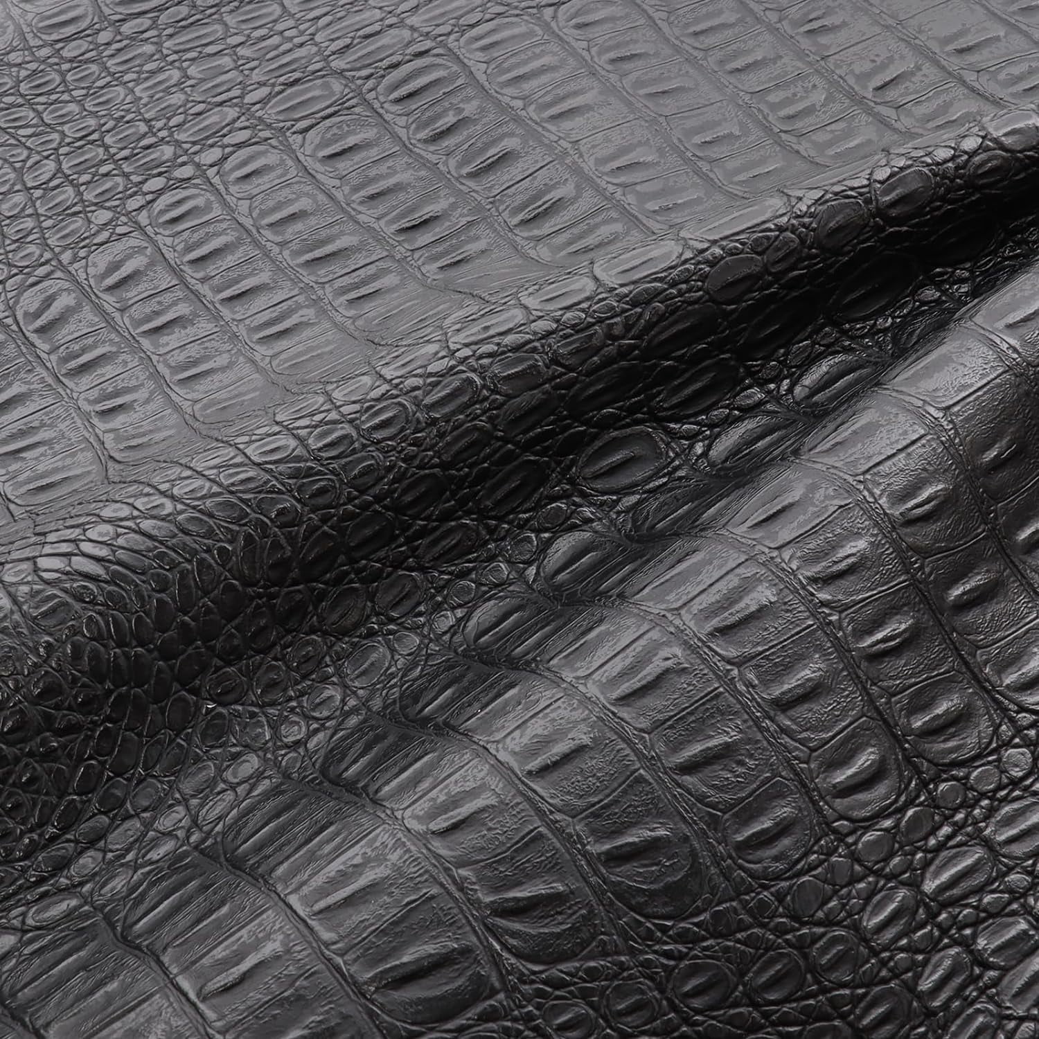 Vinyl Leather Fabric Crocodile Pattern Marine Waterproof Material 54" W Marine Vinyl Synthetic Leather Sheets 0.5mm Thick for Upholstery Crafts, Automotive/Boat, Cushion, DIY Sewing - Black