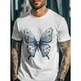 thumbnail image 3 of Men's T-Shirt Vintage Blue Butterfly Wings White Floral Short Sleeve Casual Tee Classic Crew Neck T-Shirt for Men, White XL, 3 of 7