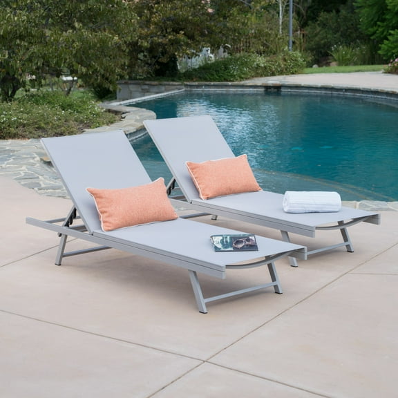 BARONAGE Outdoor Gry Mesh Chaise Lounge with Aluminum Frame (Set of 2)