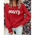 thumbnail image 2 of Christmas Sweaters for Women Casual Loose Scoop Neck Pullover Sweater Letter Merry Printed Ugly Christmas Sweater Red Shermie, 2 of 6