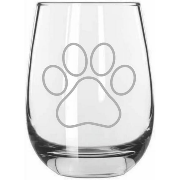 Paw Outline Puppy Love Paw Prints Etched 15.25oz Libbey Stemless Wine Glass