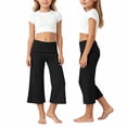 thumbnail image 3 of Summer Pants Kids Fold Waist Yoga Wide Leg Cropped Capris Solid Stretchy Casual Fit Girls 5-6Y, 3 of 5