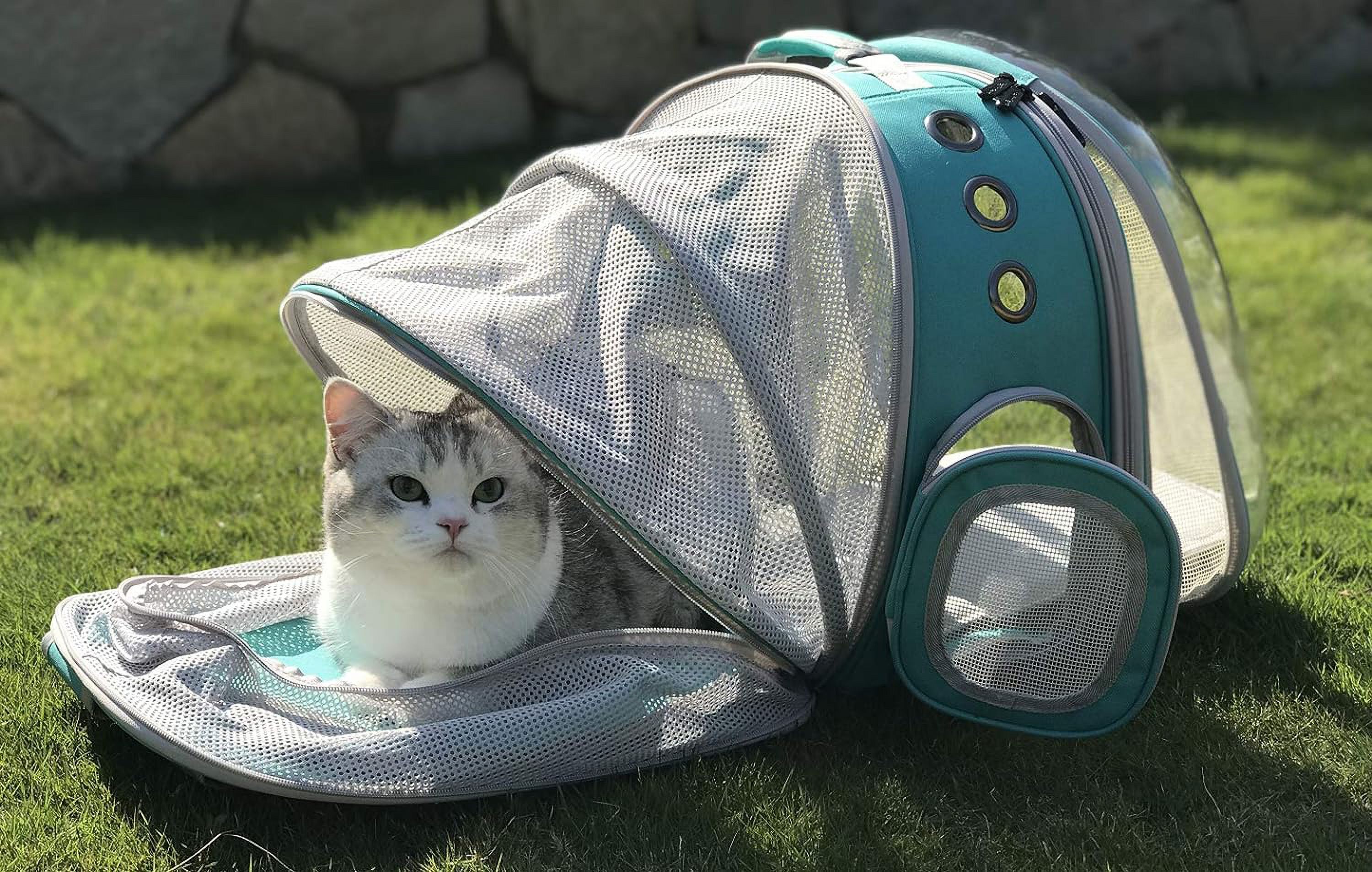 LAIRIES Dual Expandable Cat Backpack Carrier Front & Back Extension Pet Backpack Carrier, Fit up to 20 lbs, Bubble Capsule Dog Backpack Travel, Hiking & Outdoor Backpack