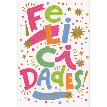 Pictura Felicidades: Colorful Letters and Holographic Gold Foil Stars Spanish Language Congratulations Card