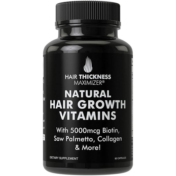 Natural Hair Growth Vitamins by Hair Thickness Maximizer - Hair Regrowth  Vitamin Supplement with Biotin 5000 mcg, Collagen, Saw Palmetto. Stop Hair  Loss, get Thicker Hair for Men, Women. Made in USA -
