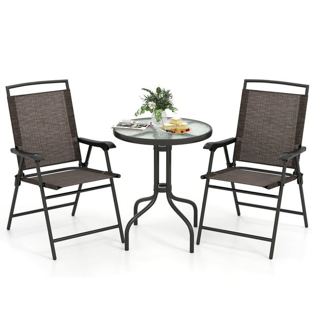 Gymax 3 PCS Outdoor Bistro Dining Furniture Set w/1.57'' Umbrella Hole Rippled