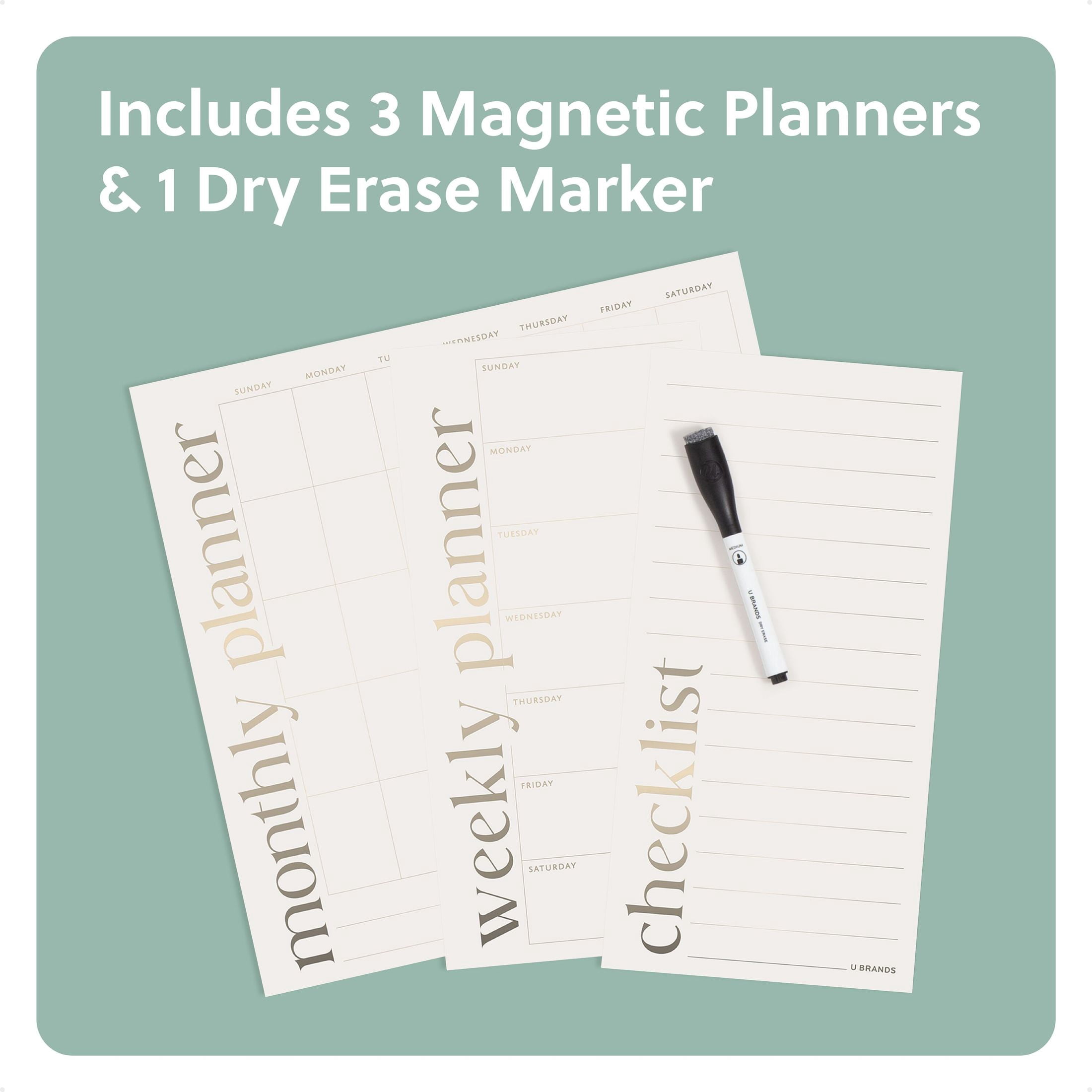 U Brands 3-Piece Vinyl Magnetic Dry Erase Calendar Planner Set with Marker