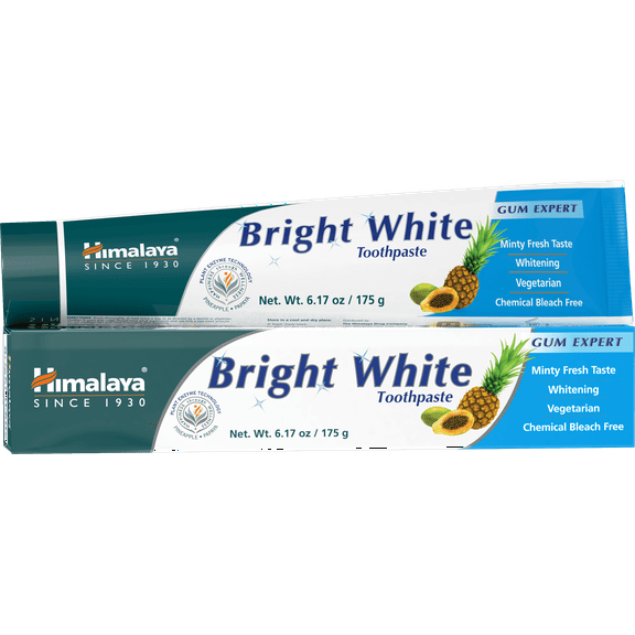 Himalaya Bright White Toothpaste, Fluoride Free to Reduce Plaque & Whiten Teeth, 6.17 oz