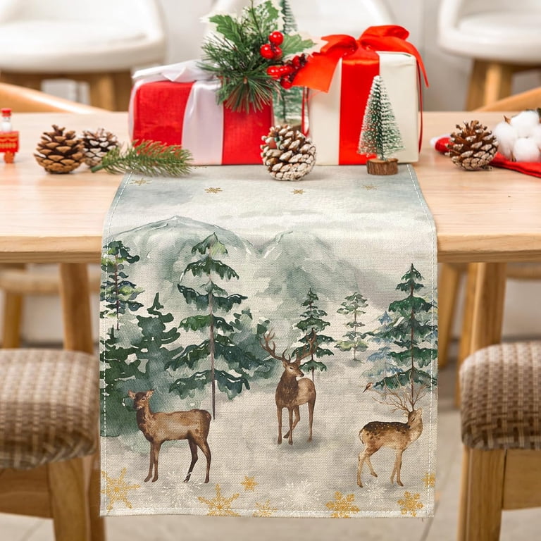 AnyDesign Pink Christmas Table Runner - 13x72 Inch Xmas Tree Santa Table Decor For Holiday Parties