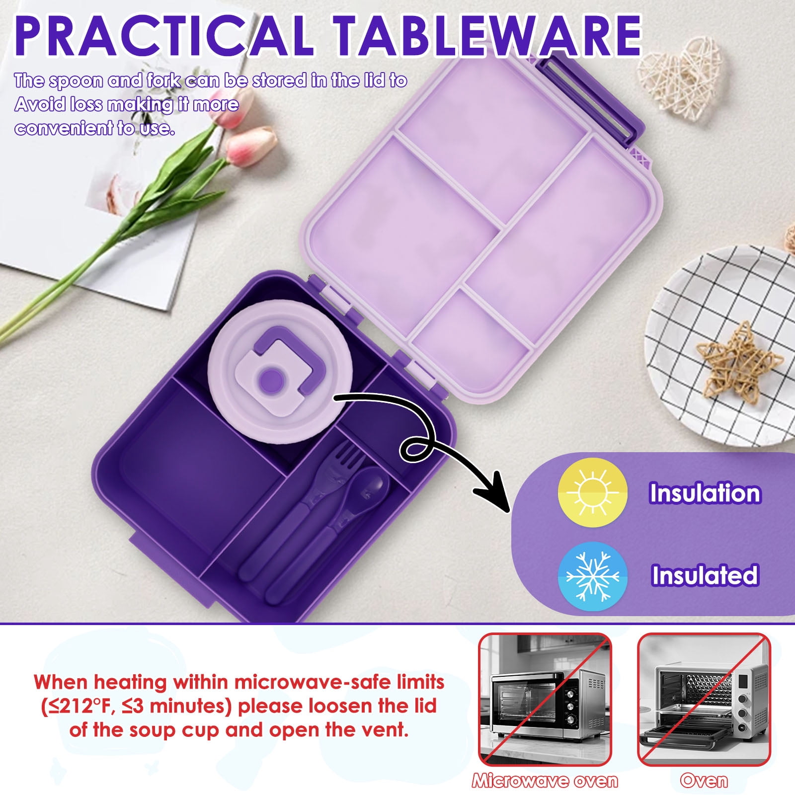 Grusce Bento Lunch Box Set with 10.15oz Soup Thermo, Leak-Proof Lunch Containers with 4 Compartments, Thermo Hot Food Jar and Insulated Lunch Bag
