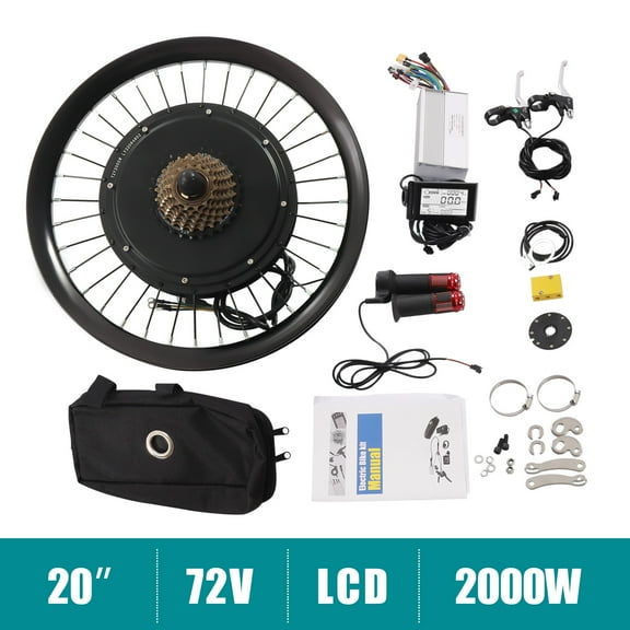 20 Inch Electric Bicycle Rear Wheel Hub Motor E-Bike Conversion Kit 72V 2000W 60N.M 9 Speeds Fits 20-Inch Bikes