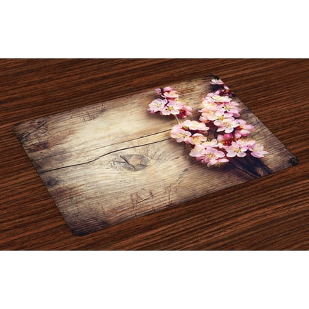 Floral Placemats Set of 4 Spring Blossom on Wooden Table ...