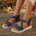 thumbnail image 3 of Pandaie Wedge Sandals for Women Dressy Platform Summer Espadrille Ankle Strap Comfortable Womens Shoes with Arch Support Blue,7, 3 of 9